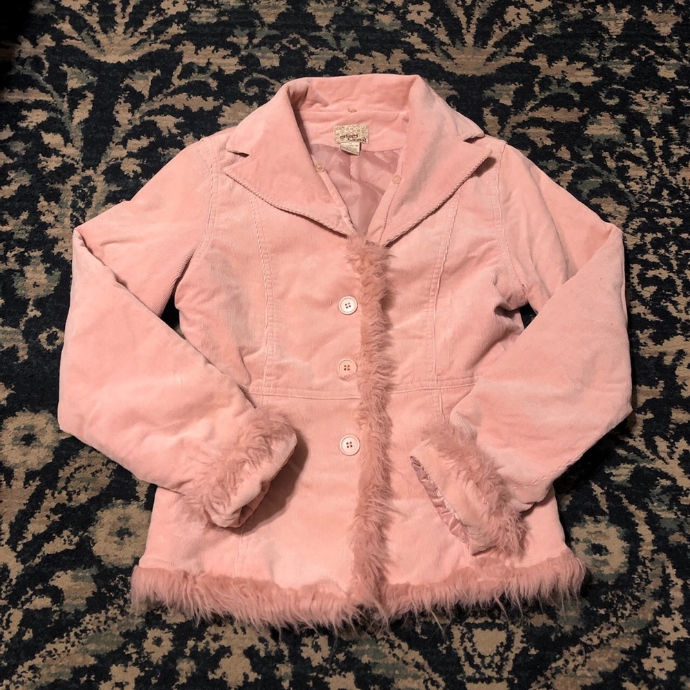 Light pink faux fur corduroy blazer jacket